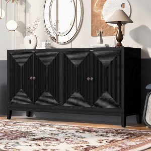 Four-Door Sideboard with Vertical Line Design, Adjustable Shelves, MDF Construction, Metal Handles for Living Room - 1 of 4