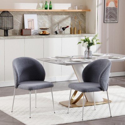 32.50"Heng Ming iron-footed dining chair with adjustable foot pads. Suitable for dining room, living room, study room,set of 2,Light Gray