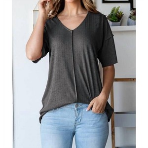 Women's Solid V-neck Top - HEIMISH USA - 1 of 1