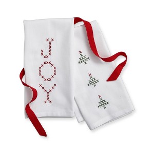 tag Joy & Tree Themed Embroidered Cross Stitch Design Set of 2 Cotton Guest Towels, 22L x 16.0W - 1 of 3