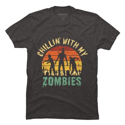 Men's Design By Humans Halloween Chillin With My Zombies Funny By Ering T-Shirt