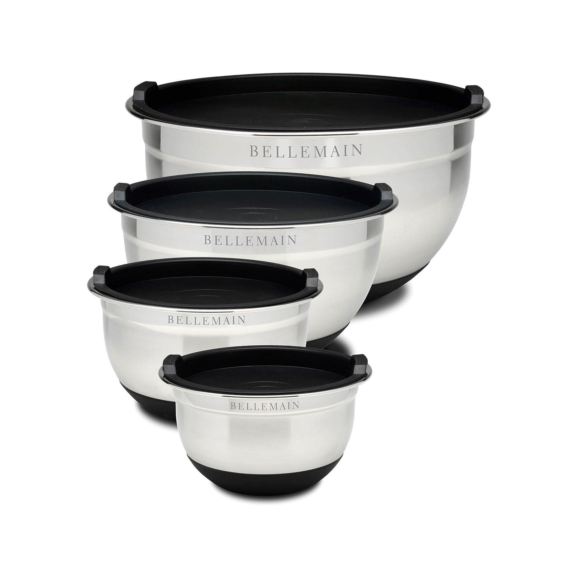 Bellemain Stainless Steel Mixing Bowls with Non-Slip Base & Lids Set of Durable Kitchen Bowls