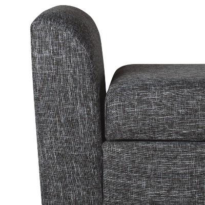 Gray Tweed Upholstered Storage Bench with Walnut Legs