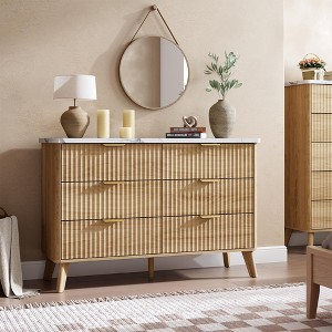 GustoWave 6 Drawers Dresser, 47.2" Wide Dressers with Curved Profile Design & Gold Handle,For Living Room, Kids Room, Hallway - 1 of 4