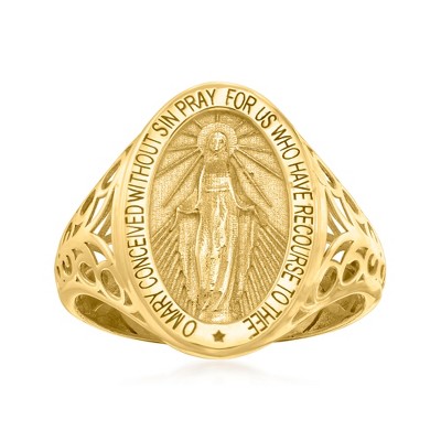 Ross-Simons Italian 14kt Yellow Gold Miraculous Medal Signet Ring