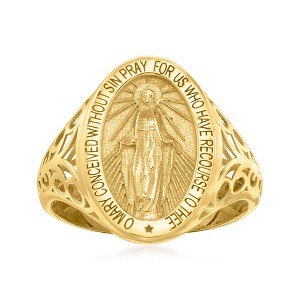 Ross-Simons Italian 14kt Yellow Gold Miraculous Medal Signet Ring - 1 of 4