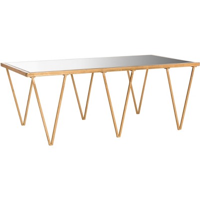 Gold and Glass Rectangular Hairpin Leg Coffee Table