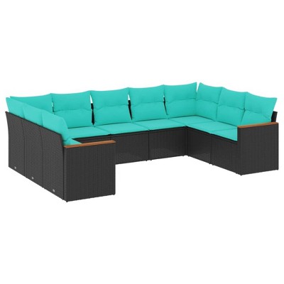 vidaXL Patio Sofa Set Black and Blue - Black Without Table