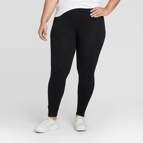 Women's Plus Size Cotton Blend Seamless Leggings A New Day™ Black 1x : Target