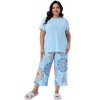 Agnes Orinda Women's Plus Size Knit Short Sleeve Two-Piece Pajama Set with Elastic Waist Pants - 3 of 4