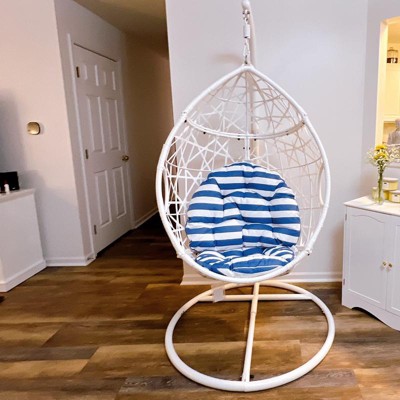 Cayuse Outdoor Wicker Tear Drop Hanging Chair - White/blue ...