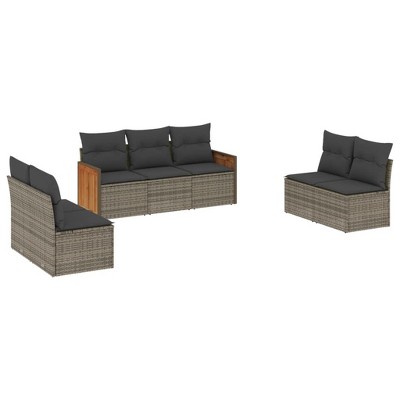 vidaXL Garden Sofa Set Grey PE rattan, powder-coated steel, polyester fabric