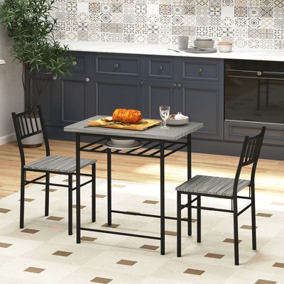 Gray Steel Frame Small Dining Table Set with Storage Rack