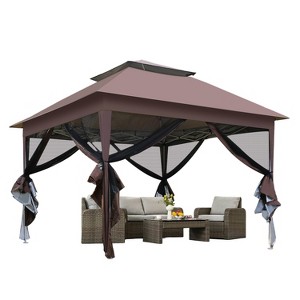 BestMassage 10.5FT Outdoor Pop-Up Gazebo with Mosquito Netting and Double Roof, Brown - 1 of 4