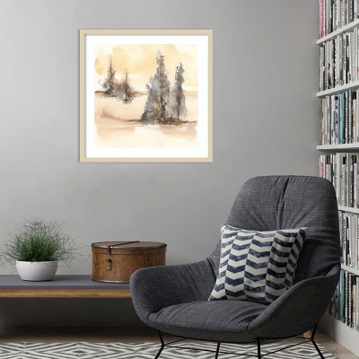 Neutral Sepia Abstract Landscape Lithograph with Wood Frame