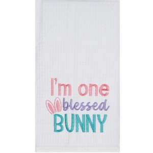 C&F Home "I'm One Blessed Bunny" Easter Rabbit Embroidered Cotton Waffle Weave Kitchen Dishtowel - 1 of 4