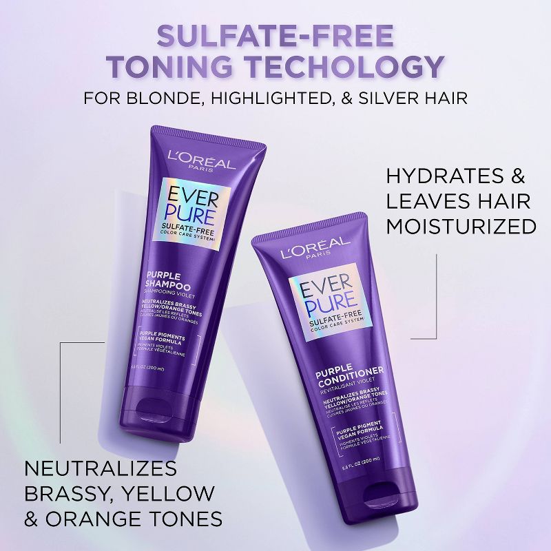 L'Oreal Paris EverPure Sulfate Free Purple Shampoo for Colored Hair, 5 of 17