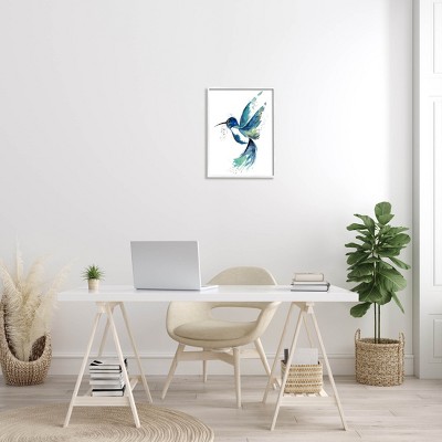 Modern Blue Hummingbird Canvas Print with White Frame, 16 x 20