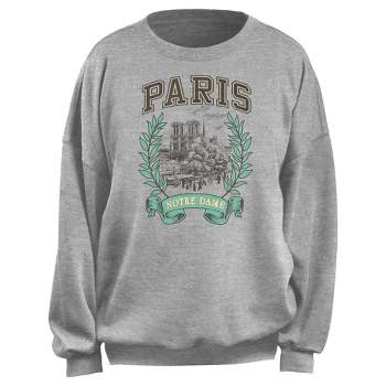 Junior's Lost Gods Paris Notre Dame Portrait  Sweatshirt - Heather Gray - Medium