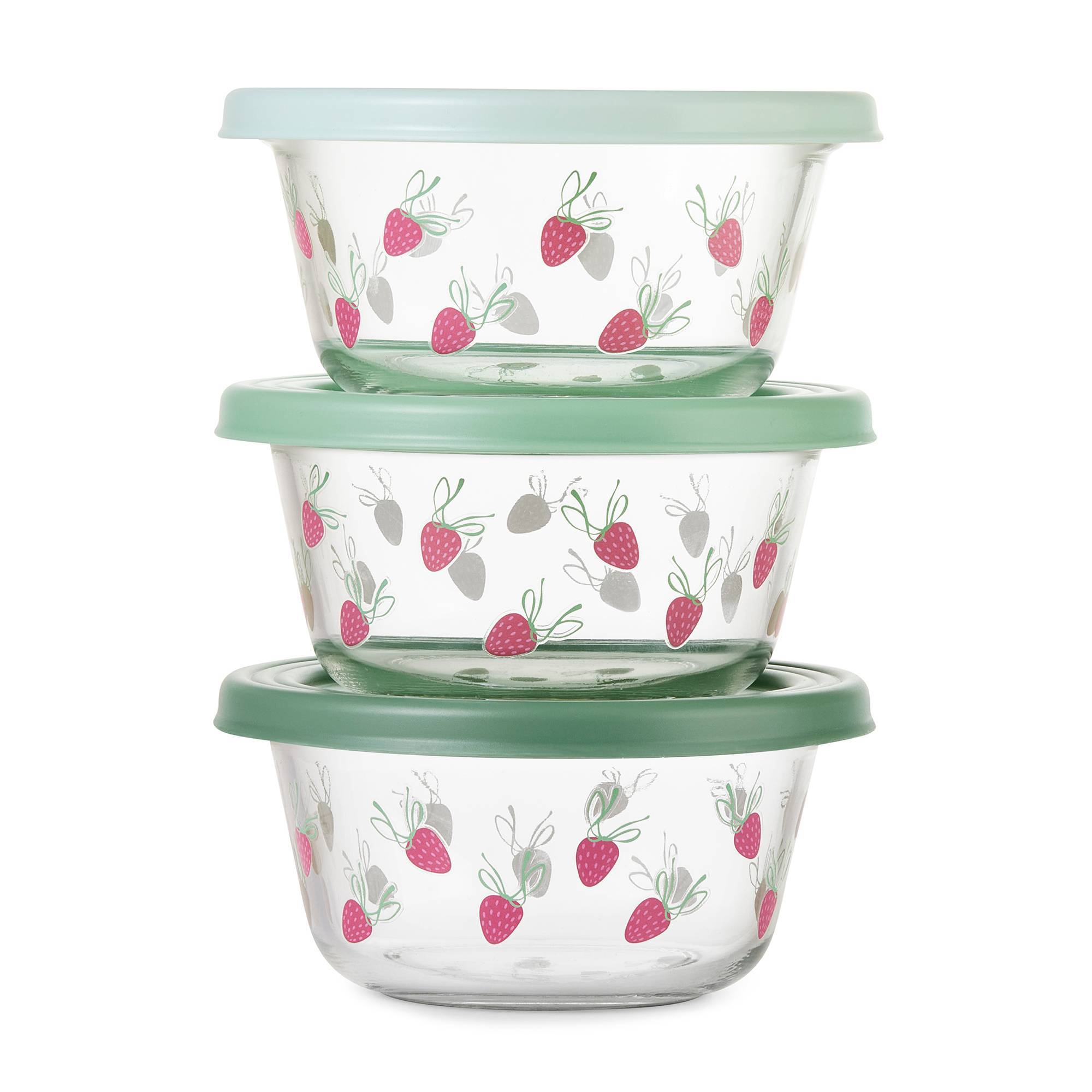Ello Everyday 6pc 3c Glass Set with Body Decal Food Storage Containers Green Strawberries