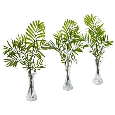 19" x 10" 3pc Artificial Mini Palm Plant in Vase Set - Nearly Natural