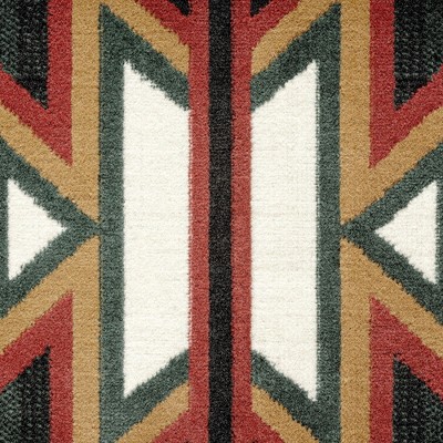 Southwestern Geometric Green and Red Synthetic Area Rug, 5'2" x 7'4"