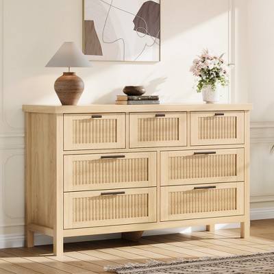 Dresser for Bedroom Rattan Chest of Dressers Tall Dresser for Closet with Drawers Boho Night Stand Large