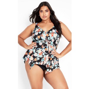 Avenue Women's Plus Size Sharkbite Print Tankini Top - 1 of 4