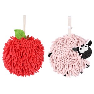 REGALWOVEN 2 Pcs Cute Comfortable Soft Absorbent Chenille Ball Fuzzy Hand Towel - 1 of 4