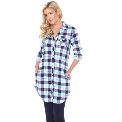 Women's Piper Stretchy Plaid Tunic with Pockets - White Mark