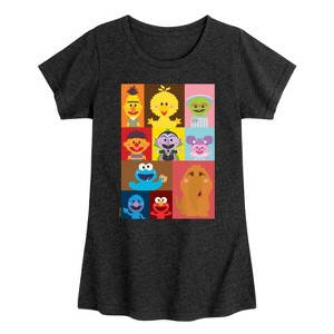 Girls' - Sesame Street - Kawaii Character Grid Fitted Short Sleeve Graphic T-Shirt - 1 of 4