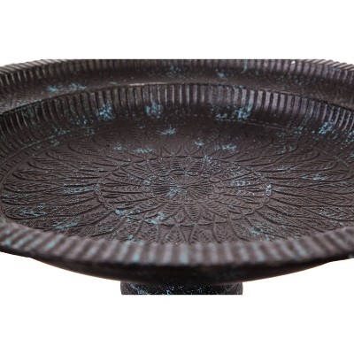 Ornate Cast Iron Bird Bath with Bronze Birds