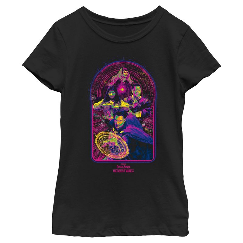 Girl's Marvel Doctor Strange in the Multiverse of Madness Neon Group Shot T-Shirt, 1 of 5