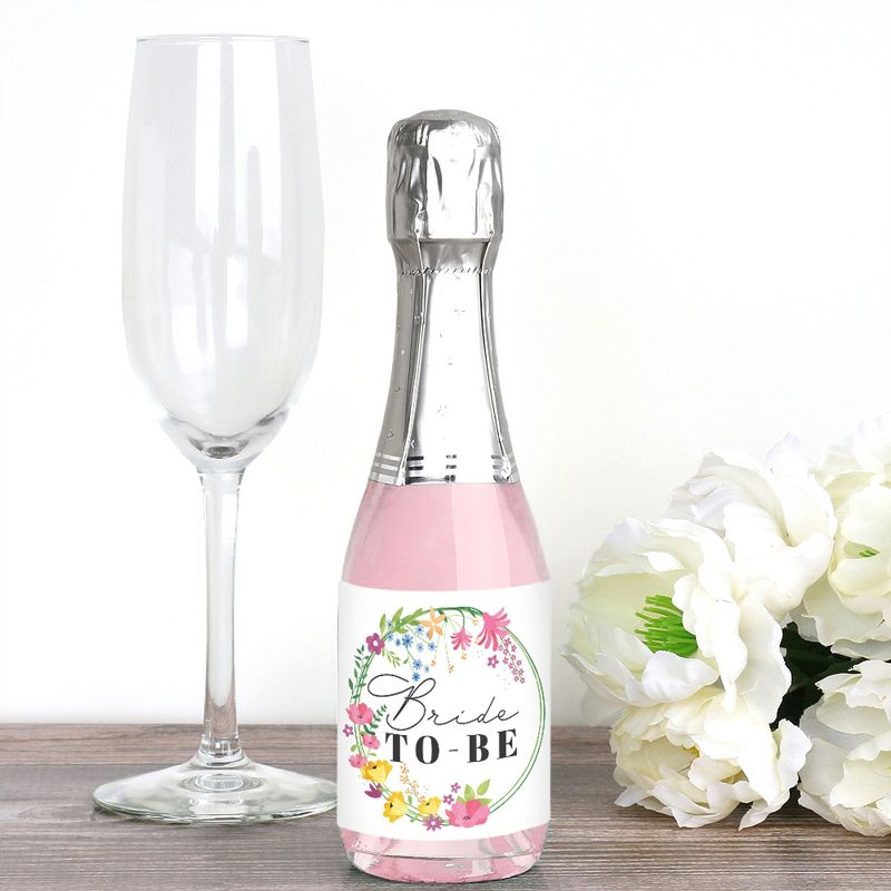 Big Dot of Happiness Wildflowers Bride - Mini Wine and Champagne Bottle Label Stickers - Boho Floral Bridal Shower and Wedding Party Gift - Set of 16, 2 of 8