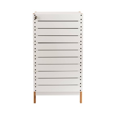 Modern Bamboo and White Floor Cabinet with Slatted Accent
