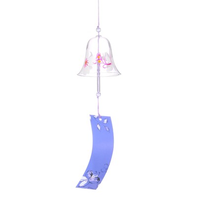 Unique Bargains Handmade Outdoor Glass Style Wind Chimes White Purple 1 Pc
