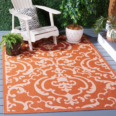 Terracotta and Natural Rectangular Synthetic Indoor/Outdoor Area Rug