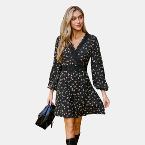 Women's Floral Print Wrap Dress with Puff Sleeves - Cupshe - 1 of 4