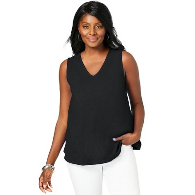 Jessica London Women's Plus Size Stretch Cotton V-Neck Trapeze Tank