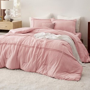 3-4 Pcs Comforter Set with Sheet Grid Pinch Pleat Soft Boho Bedding. - 1 of 4
