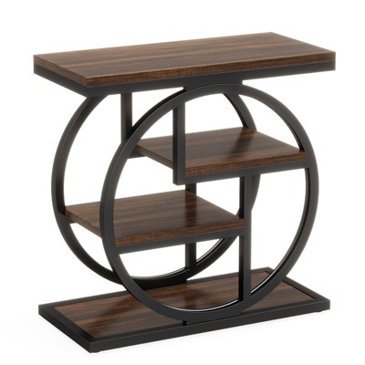 SEVOBAL End Tables Four Tier Industrial Side Table with Geometric Frame and Open Shelves for Living Room Bedroom , Rustic Brown, 25.39"*29.13"*4.72"