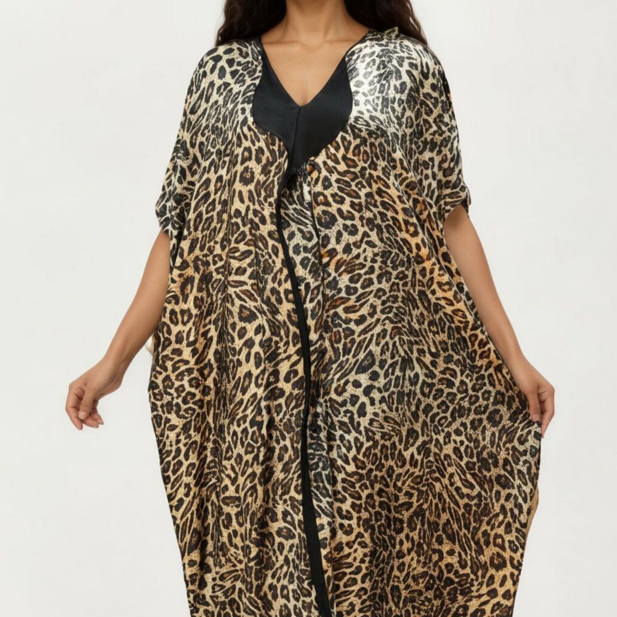 Anna-Kaci Women's Abstract Print Maxi Kaftan Dress with Contrast Trim and Relaxed Flowy Silhouette - thumbnail 10