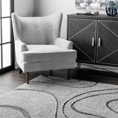Dark Grey Abstract Pattern Shag Area Rug 5' 3" x 7' 6"