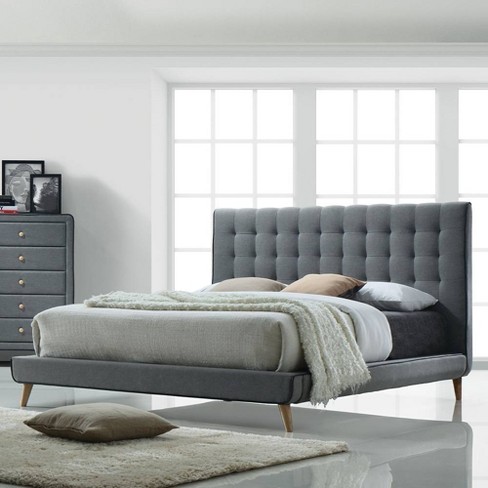 Valda 89 Eastern King Bed Light Gray Fabric - Acme Furniture : Target