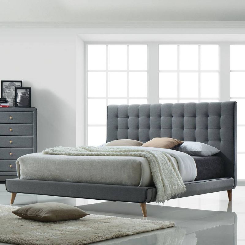 Valda 89&#34; Eastern King Bed Light Gray Fabric - Acme Furniture, 1 of 7