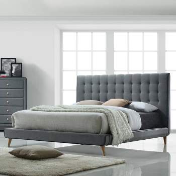 Valda 89" Eastern King Bed Light Gray Fabric - Acme Furniture