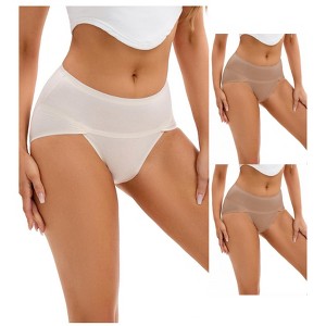 INSPIRE CHIC 3 Packs Women's Hi-Cut Underwear High Waist Panties Full-Coverage Briefs Available in Plus Size 2 Brown 1 Beige Small - 1 of 4