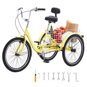 VEVOR Adult Tricycles Bike, 20 Inch Three-Wheeled Bicycles, 3 Wheel Bikes Trikes, Carbon Steel Cruiser Bike with Basket & Adjustable Seat - 1 of 4