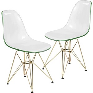 LeisureMod Cresco Modern Acrylic Dining Chair – Eiffel Gold Chrome Base, Stylish Accent Chair for Contemporary Dining Rooms & Kitchens, Set of 2 - 1 of 4