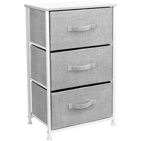 Small Nightstand Dresser, 3 Drawer Fabric Storage Bins Organizer, Gray